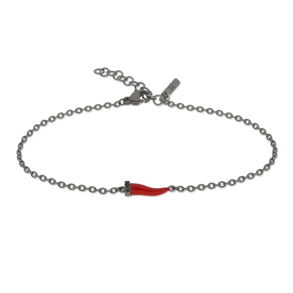 MANO-J - BRACCIALE CON CORNETTO MINI SMALTATO ROSSO E DIAMANTI BLACK
