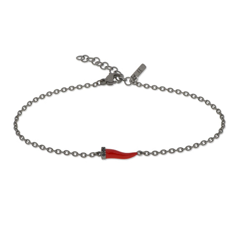 MANO-J - BRACCIALE CON CORNETTO MINI SMALTATO ROSSO E DIAMANTI BLACK