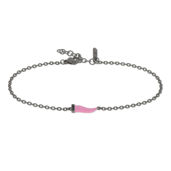 MANO-J - BRACCIALE CON CORNETTO MINI SMALTATO ROSA E DIAMANTI BLACK