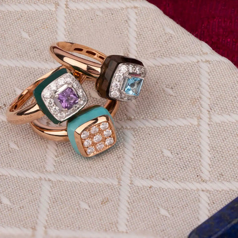 Falcinelli Anello Les Petits BonBons Turchese quadrato e Diamanti