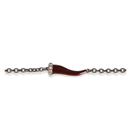 MANO-J - BRACCIALE CHARMS CON CORNETTO SMALTATO MOCHA IN TITANIO, 5 BROWN E CATENA