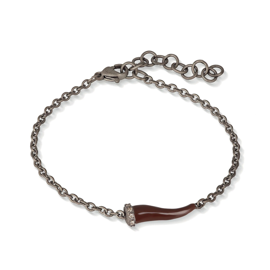 MANO-J - BRACCIALE CHARMS CON CORNETTO SMALTATO MOCHA IN TITANIO, 5 BROWN E CATENA