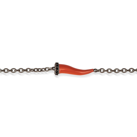 MANO-J - BRACCIALE CHARMS CON CORNETTO SMALTATO ROSSO IN TITANIO, 5 BLACK E CATENA