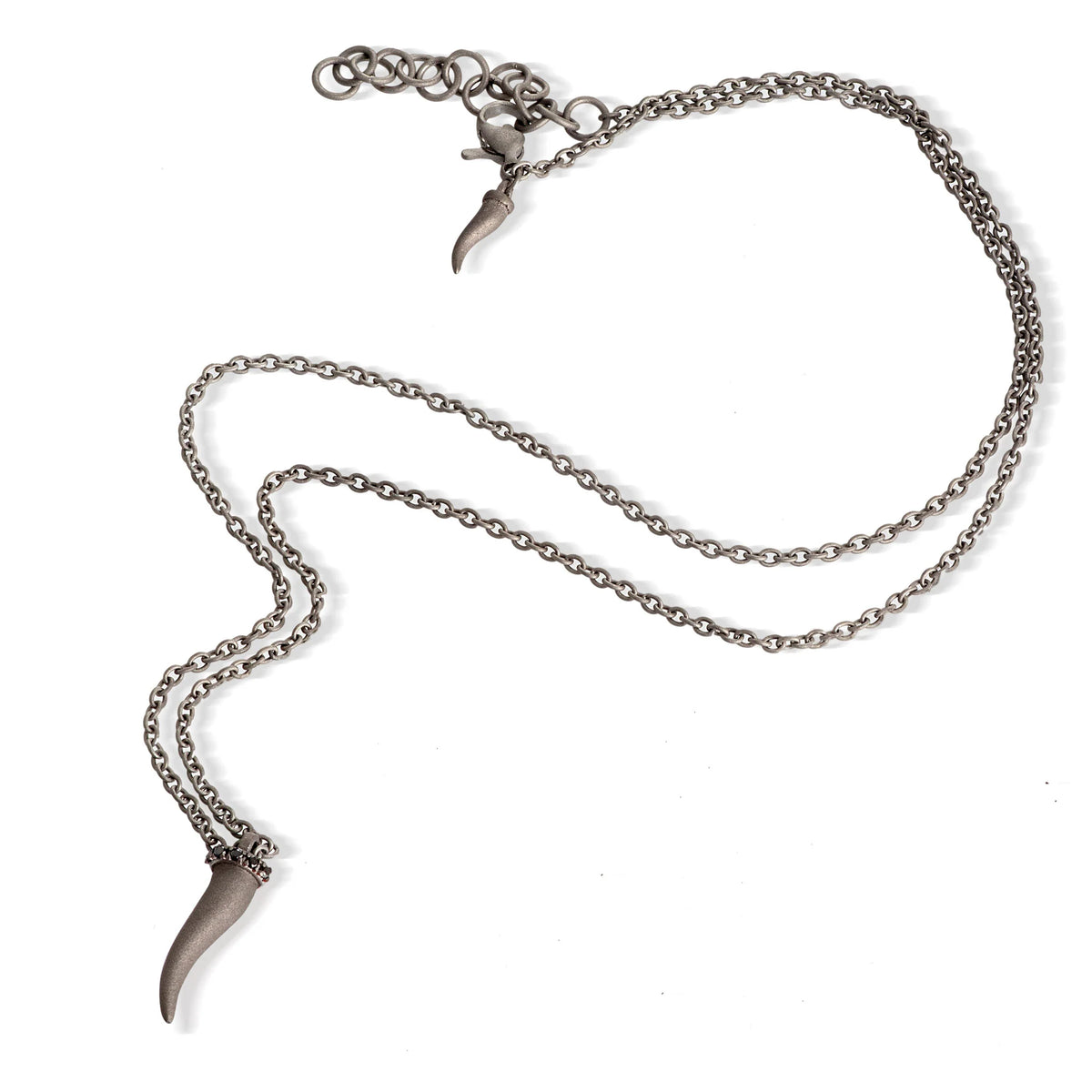 MANO-J - COLLANA LINEA CHARMS CON CORNETTO IN TITANIO, 5 DIAMANTI BLACK E CATENA