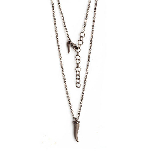 MANO-J - COLLANA LINEA CHARMS CON CORNETTO IN TITANIO, 5 DIAMANTI BLACK E CATENA