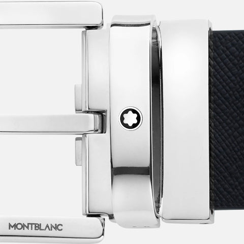 Montblanc - Cintura reversibile in pelle stampata nera/mosto da 35 mm con fibbia a ferro di cavallo