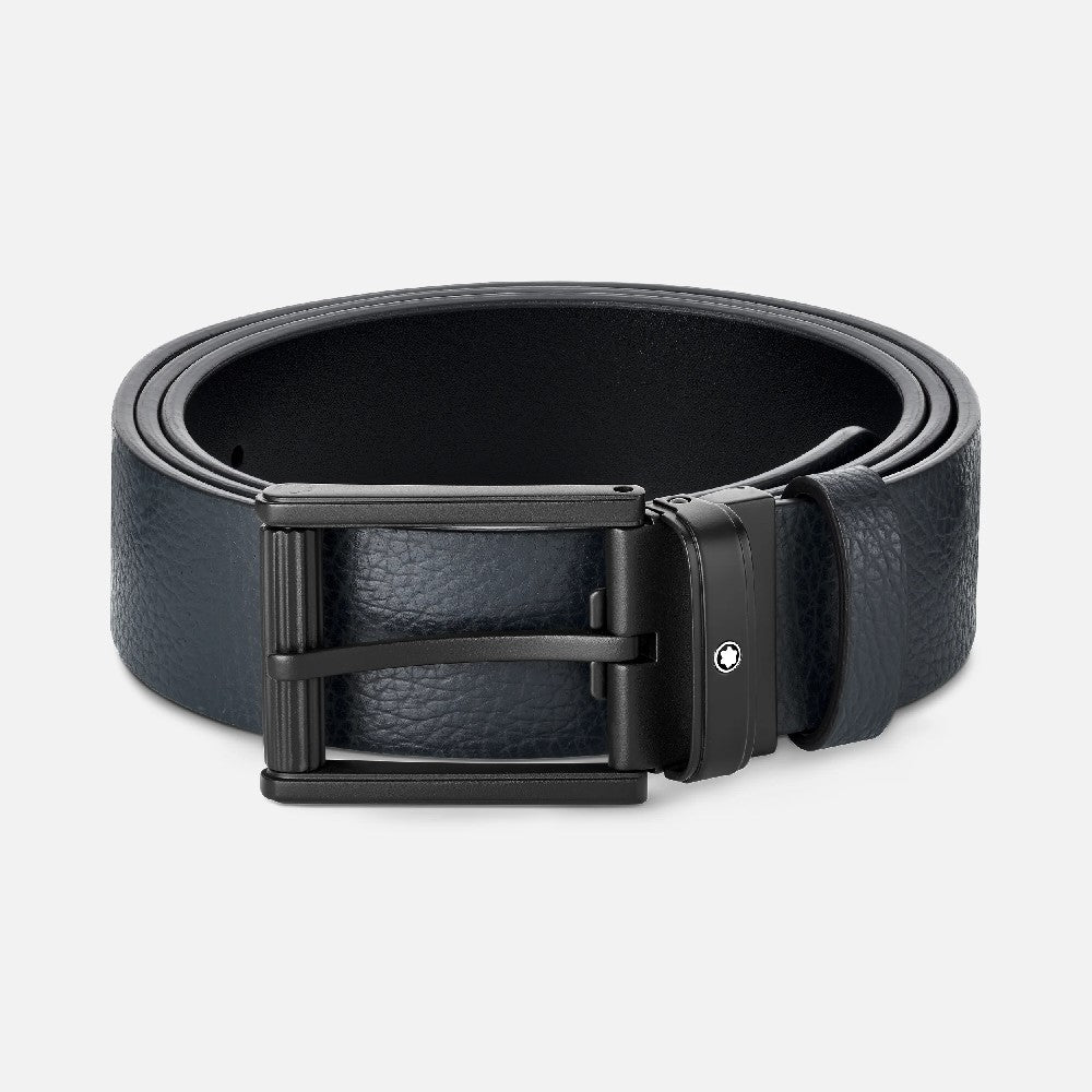 Montblanc - Cintura reversibile in pelle blu/nera da 35 mm