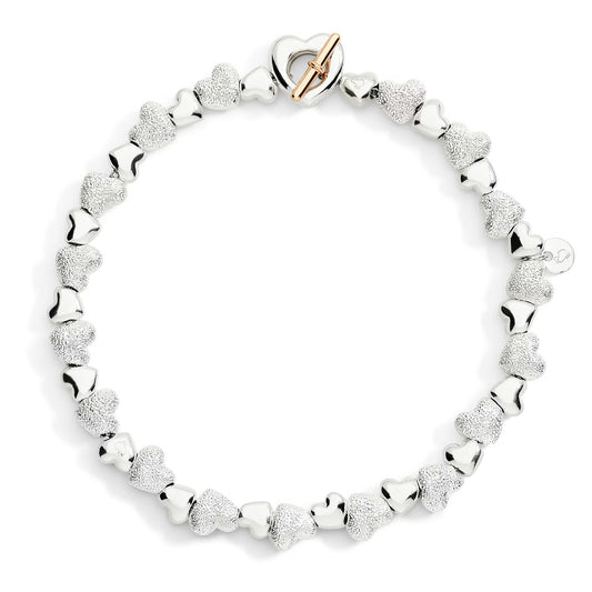 DoDo - Bracciale cuore con componenti argento e argento effetto diamantato