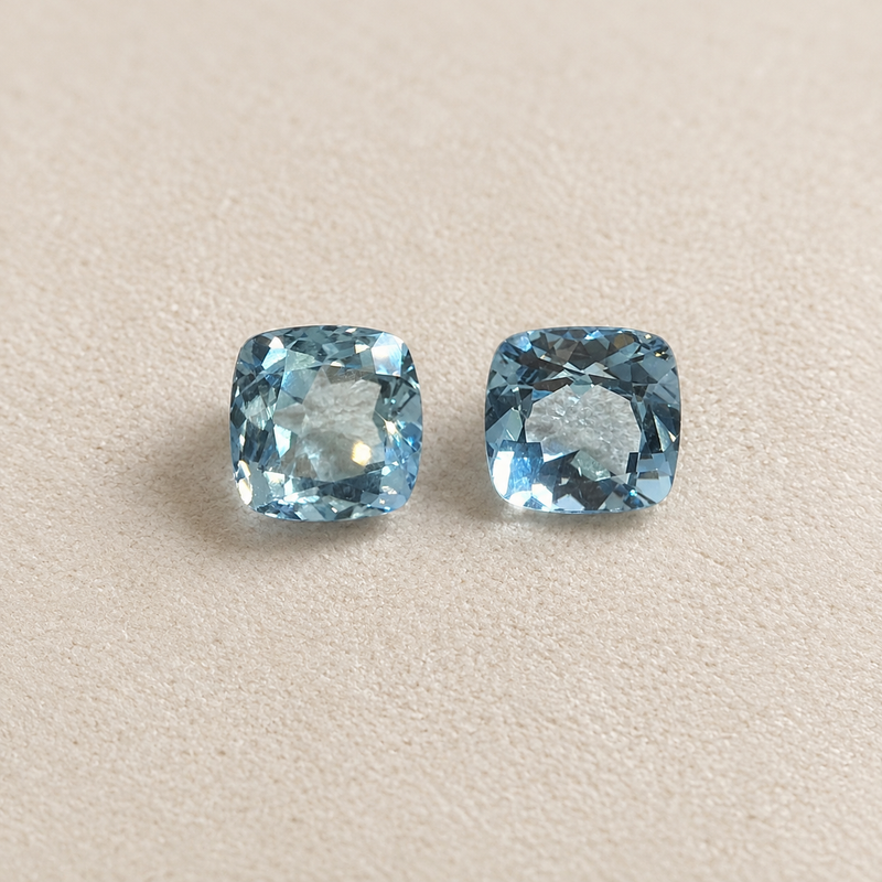 Acquamarina – Coppia taglio cuscino – 3,55 ct