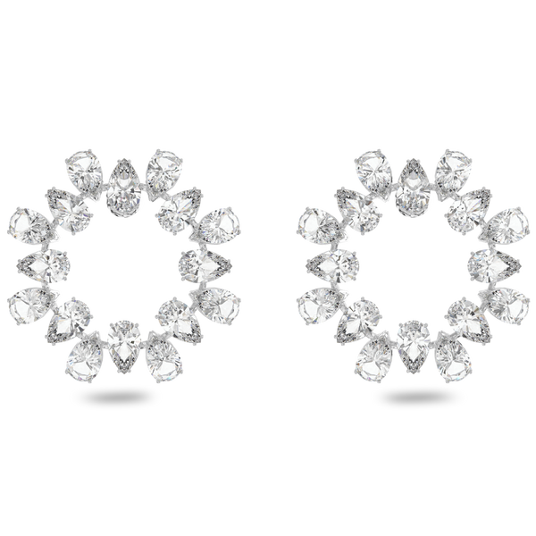 Swarovski Orecchini a cerchio Matrix Taglio Pear, Bianchi, Placcato rodio