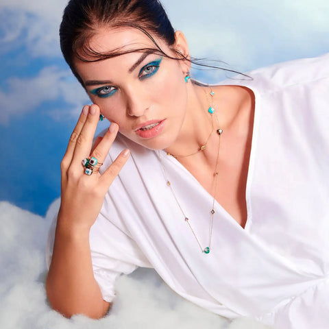 Falcinelli Anello Le BonBons Topazio quadrato azzurro, Quarzo fumè e Diamanti