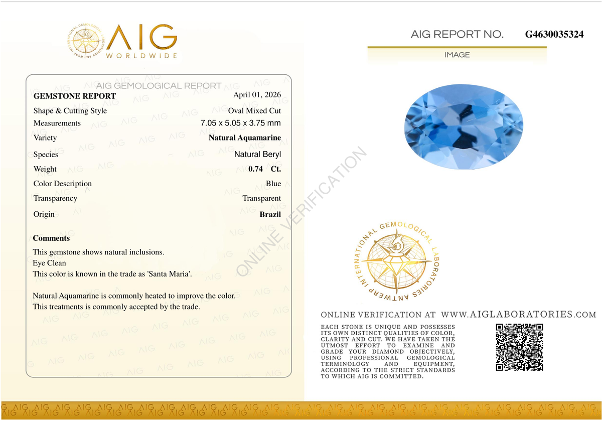 Acquamarina - Acquamarina Santa Maria - Brasile - 0.74 ct