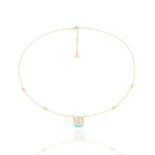 Falcinelli Collana Les Petits Bonbons, Turchese quadrato e Diamanti