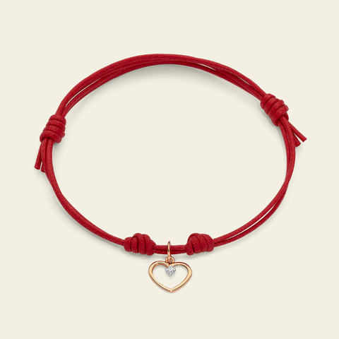 Marco Gerbella - Bracciale cordino con cuore e diamante 0,01