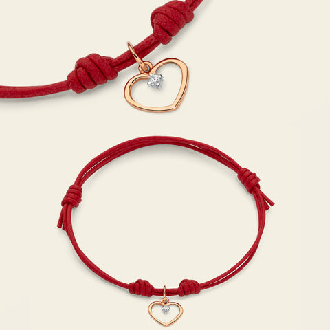 Marco Gerbella - Bracciale cordino con cuore e diamante 0,01