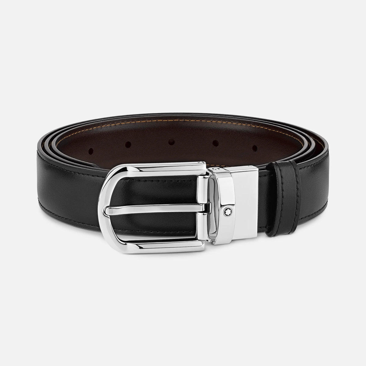 Montblanc - Cintura reversibile in pelle nera/marrone 30 mm con fibbia a ferro di cavallo