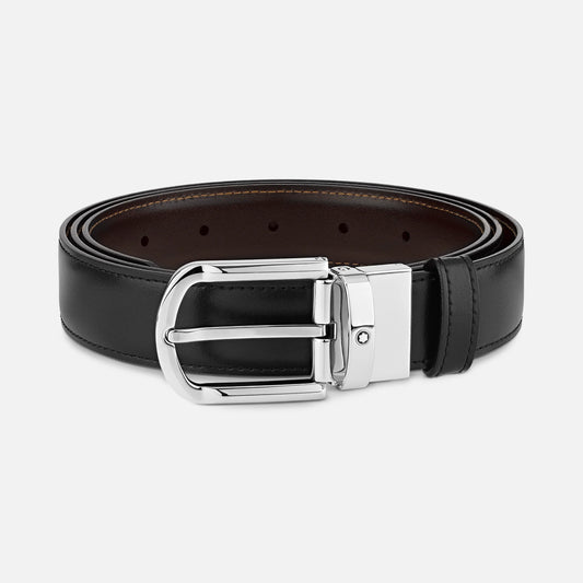 Montblanc - Cintura reversibile in pelle nera/marrone 30 mm con fibbia a ferro di cavallo