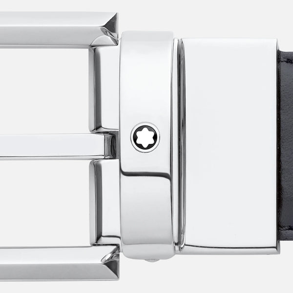 Montblanc - Cintura reversibile in pelle nera/marrone 30 mm con fibbia a ferro di cavallo