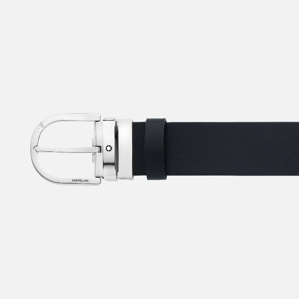 Montblanc - Cintura reversibile in pelle stampata nera/mosto da 35 mm con fibbia a ferro di cavallo
