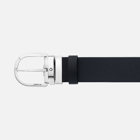 Montblanc - Cintura reversibile in pelle stampata nera/mosto da 35 mm con fibbia a ferro di cavallo