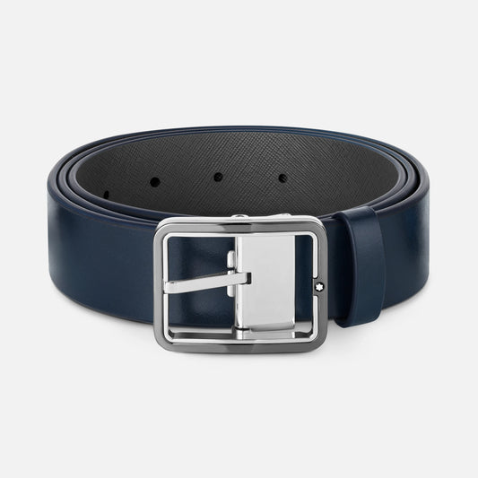 Montblanc - Cintura reversibile in pelle blu/grigia 35 mm