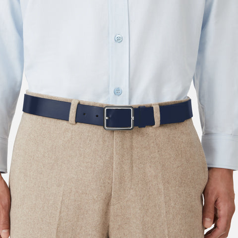 Montblanc - Cintura reversibile in pelle blu/grigia 35 mm
