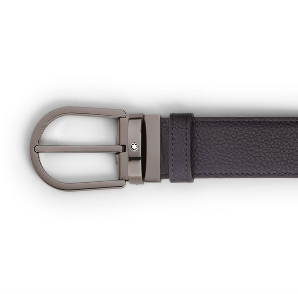 Montblanc - Cintura reversibile 35 mm in pelle blu notte/nera con fibbia a ferro di cavallo