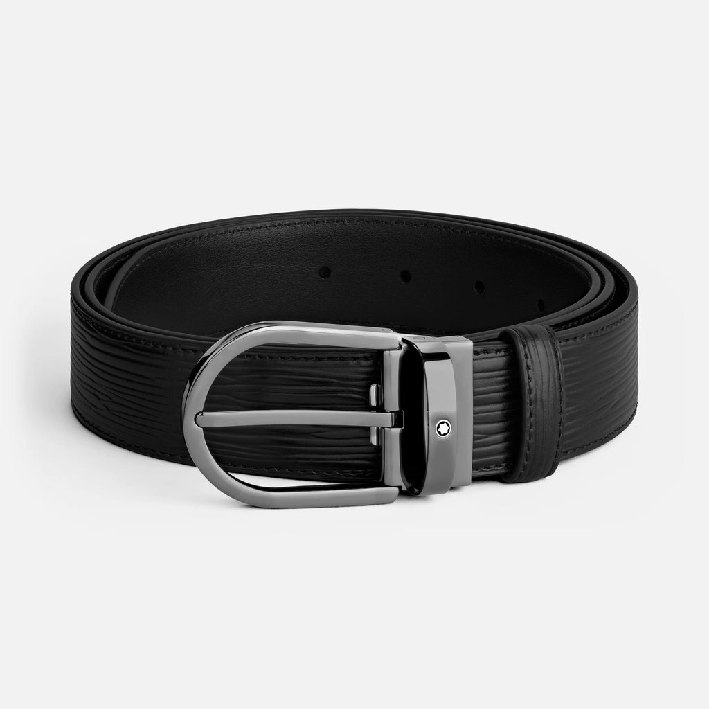 Montblanc - Cinture da 35 mm in pelle nera con fibbia a ferro di cavallo