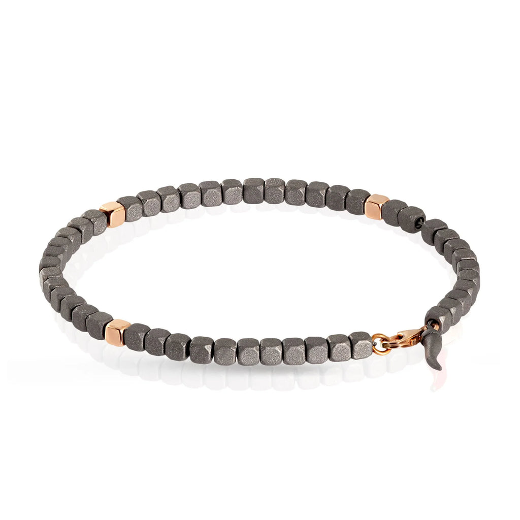 MANO-J - BRACCIALE UOMO CON CUBI IN TITANIO E IN ORO ROSSO 9KT