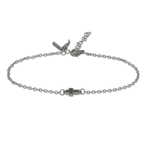 MANO-J - BRACCIALE IN TITANIO CON CROCE CENTRALE E DIAMANTI BLACK