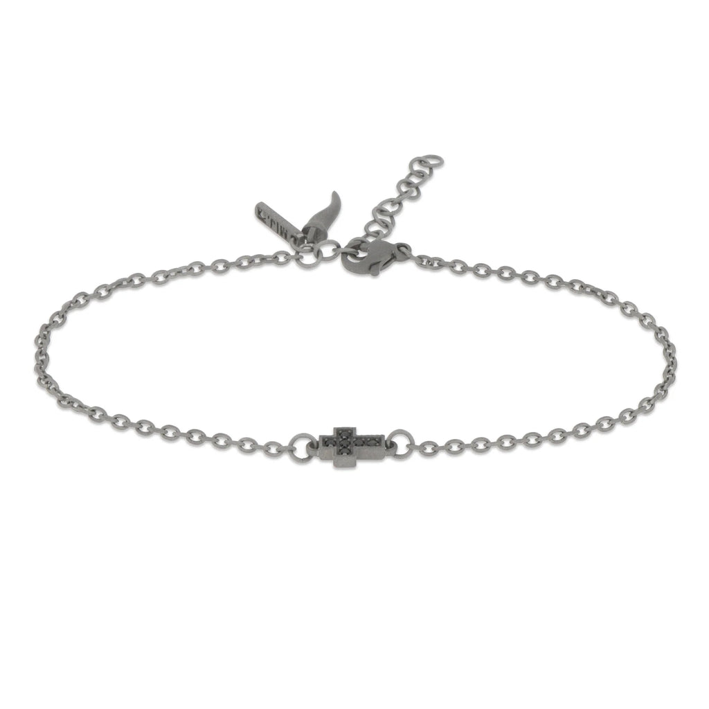 MANO-J - BRACCIALE IN TITANIO CON CROCE CENTRALE E DIAMANTI BLACK