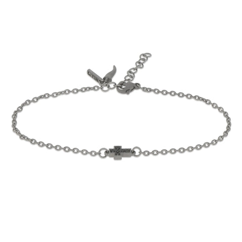 MANO-J - BRACCIALE IN TITANIO CON CROCE CENTRALE E DIAMANTI BLACK