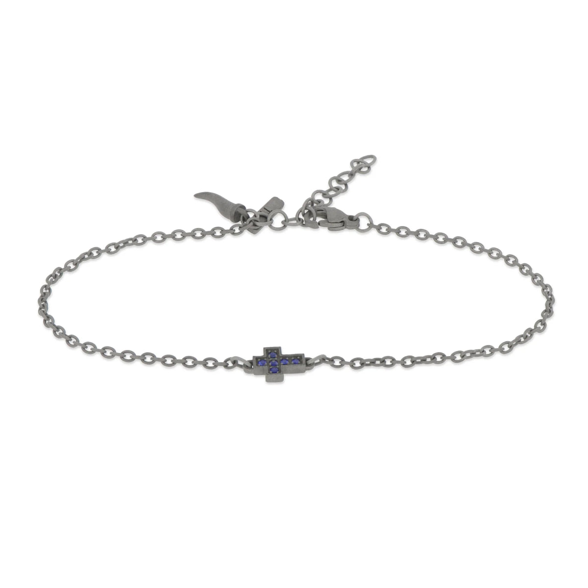MANO-J - BRACCIALE IN TITANIO CON CROCE CENTRALE E ZAFFIRI BLU
