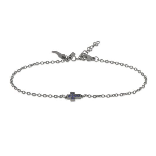 MANO-J - BRACCIALE IN TITANIO CON CROCE CENTRALE E ZAFFIRI BLU