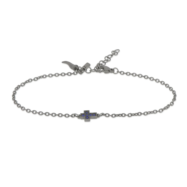 MANO-J - BRACCIALE IN TITANIO CON CROCE CENTRALE E ZAFFIRI BLU