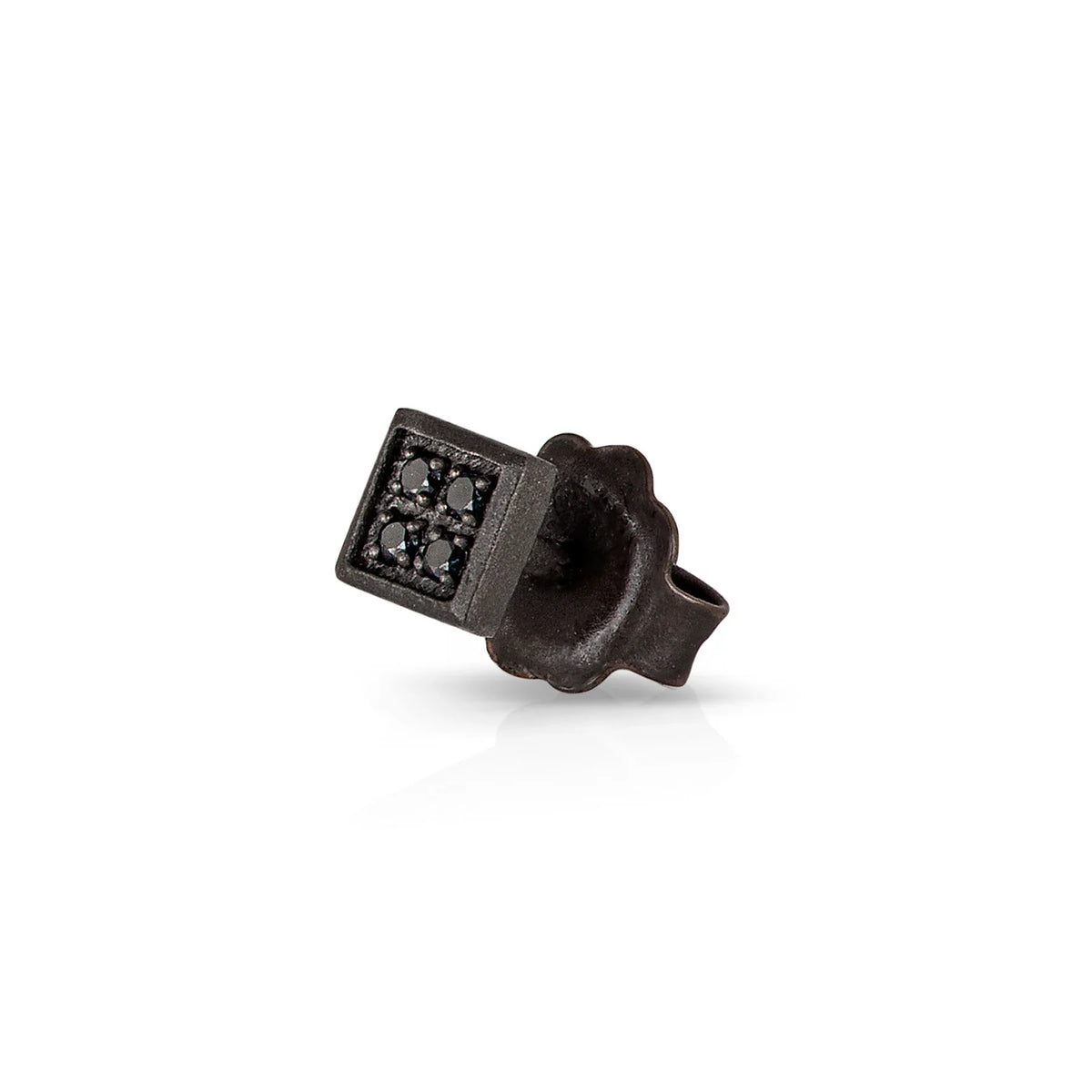 MANO-J - MONO ORECCHINO UOMO QUADRETTO PICCOLO TITANIO E 4 DIAMANTI BLACK
