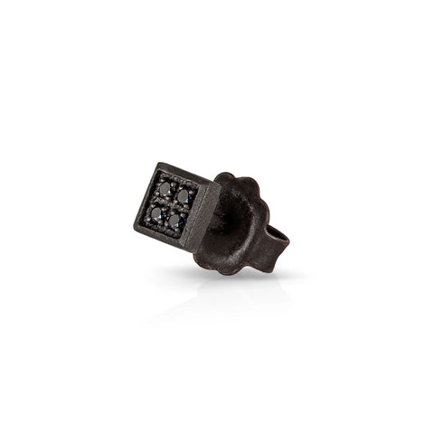 MANO-J - MONO ORECCHINO UOMO QUADRETTO PICCOLO TITANIO E 4 DIAMANTI BLACK