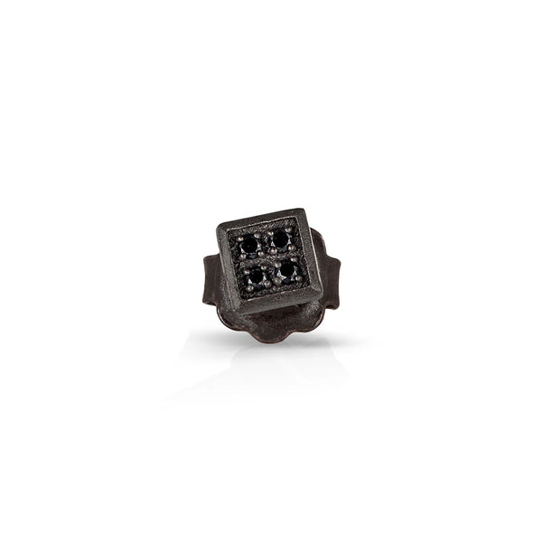 MANO-J - MONO ORECCHINO UOMO QUADRETTO PICCOLO TITANIO E 4 DIAMANTI BLACK