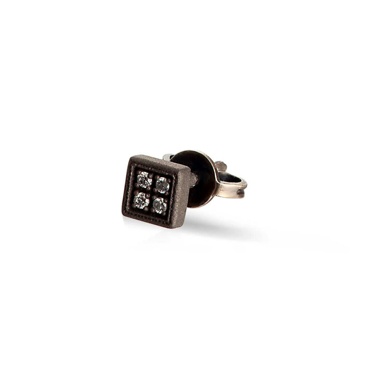 MANO-J - MONO ORECCHINO UOMO QUADRETTO PICCOLO TITANIO E 4 DIAMANTI WHITE