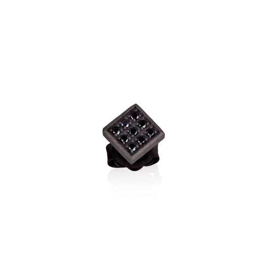 MANO-J - MONO ORECCHINO UOMO QUADRETTO GRANDE TITANIO E 9 DIAMANTI BLACK