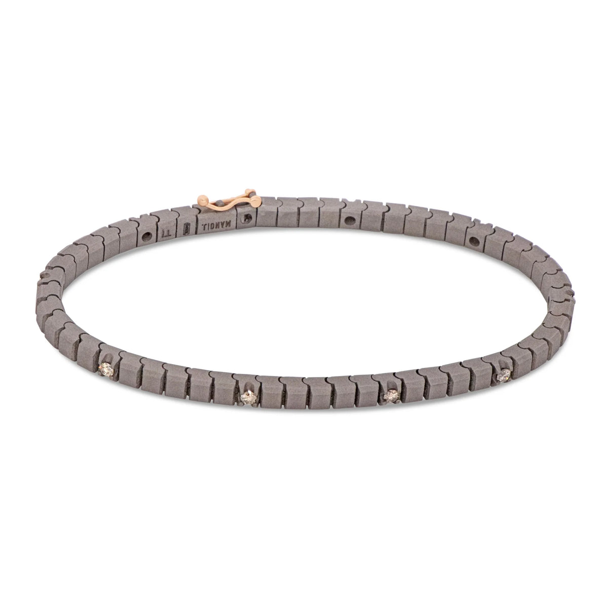 MANO-J - BRACCIALE TENNIS CLASSICO IN TITANIO, ORO ROSSO 18 KT E 10 DIAMANTI BROWN DA 5 PUNTI