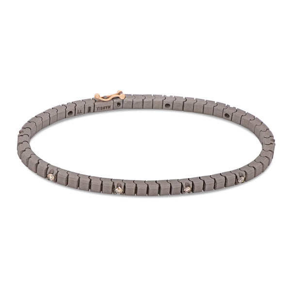 MANO-J - BRACCIALE TENNIS CLASSICO IN TITANIO, ORO ROSSO 18 KT E 10 DIAMANTI BROWN DA 5 PUNTI
