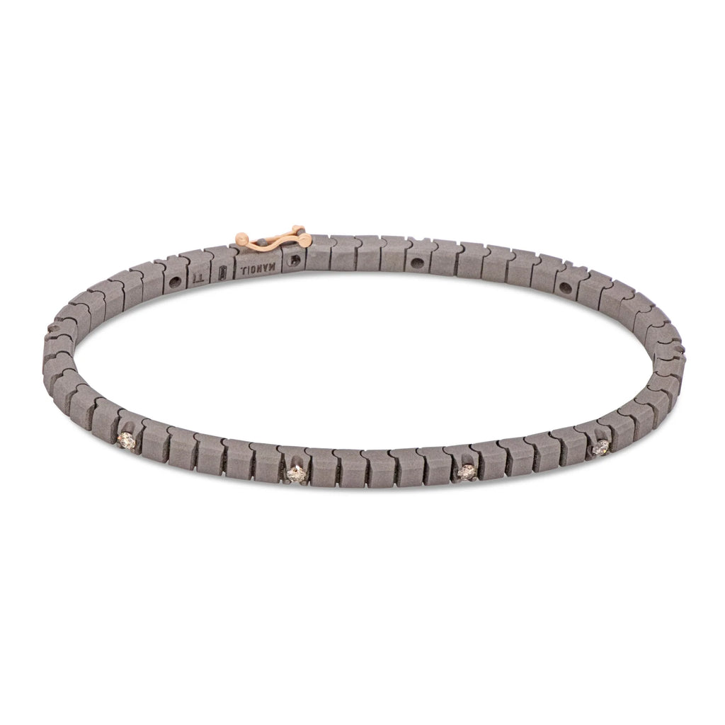 MANO-J - BRACCIALE TENNIS CLASSICO IN TITANIO, ORO ROSSO 18 KT E 10 DIAMANTI BROWN DA 5 PUNTI