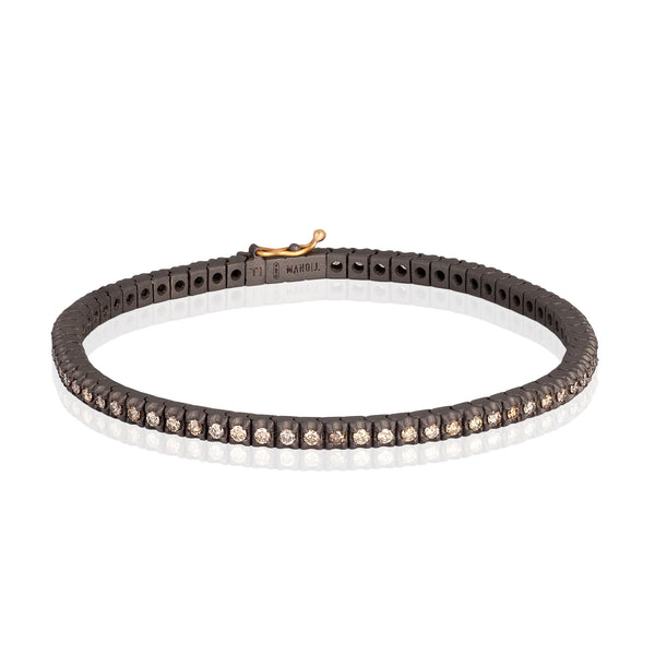 MANO-J - BRACCIALE TENNIS CLASSICO IN TITANIO, ORO ROSSO 18 KT E DIAMANTI BROWN DA 3 PUNTI