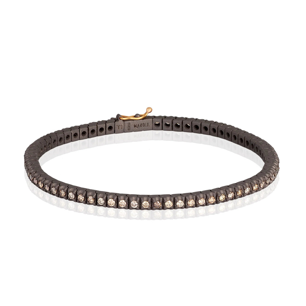 MANO-J - BRACCIALE TENNIS CLASSICO IN TITANIO, ORO ROSSO 18 KT E DIAMANTI BROWN DA 3 PUNTI