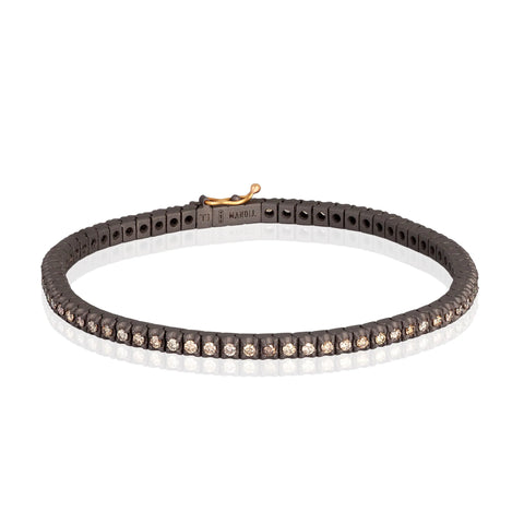 MANO-J - BRACCIALE TENNIS CLASSICO IN TITANIO, ORO ROSSO 18 KT E DIAMANTI BROWN DA 3 PUNTI