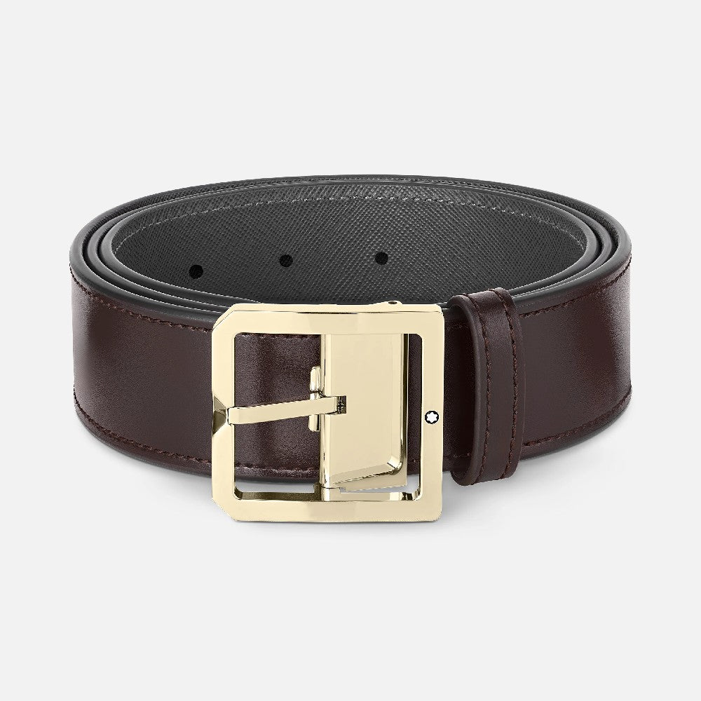 Montblanc - Cintura reversibile in pelle marrone scuro/grigia 40 mm