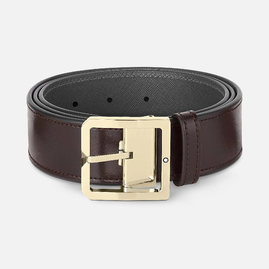 Montblanc - Cintura reversibile in pelle marrone scuro/grigia 40 mm