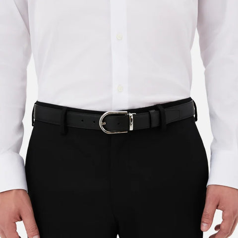 Montblanc - Cintura reversibile in pelle nera/blu 30mm con fibbia a ferro di cavallo