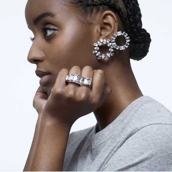 Swarovski Orecchini a cerchio Matrix Taglio Pear, Bianchi, Placcato rodio